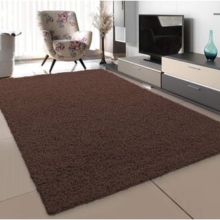 SANAT Teppich Wohnzimmer - Dunkelbraun Hochflor Langflor Teppiche Modern, Größe: 60x110 cm