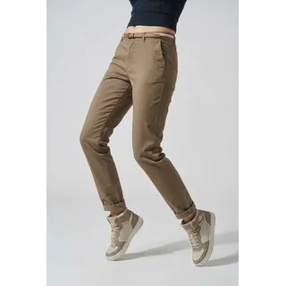 Chinohose ONLY "ONLBIANA – Chinohose mit Gürtel und Umschlagsaum", Damen, Gr. 34, Länge 32, sepia tint, Web, Obermaterial: 98% Baumwolle, 2% Elasthan, unifarben, slim fit knöchellang, Hosen Chinohose, slim fit, modisch, Web, Baumwollmischung