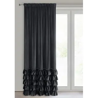 Eurofirany Carli Samtvorhang mit Rüsche, Velvet Vorhang mit Kräuselband -1 STK. Vorhang Blickdicht, Verdunkelung, Exklusiver Vorhang für Wohnzimmer, Schlafzimmer, 140x270 cm, Schwarz