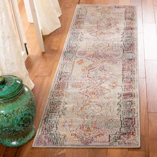 SAFAVIEH Boho Teppich für Wohnzimmer, Esszimmer, Schlafzimmer - Crystal Collection, Kurzer Flor, Hellgrau und Lila, 66 X 213 cm