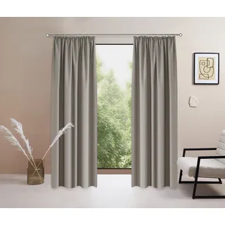 Vorhang OTTO HOME "Raja, Gardinen mit Kräuselband, Vorhänge Wohnzimmer" Gr. 1, grau (taupe), B:140cm H:145cm, Polyester, Recyceltes Material, Gardinen, Vorhang, 2er-Set, Bestseller, einfarbig, modern, pflegeleicht, Mikrofaser