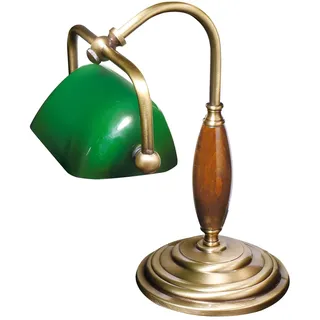 Licht-Erlebnisse Tischleuchte Bankerlampe Messing Glas Antik Bronze E14 280mm