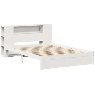 vidaXL Massivholzbett mit Regal 120 x 200 cm Kiefer massiv weiß