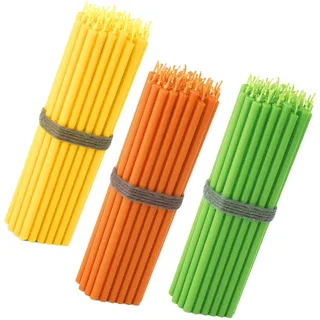 NKlaus 150x Bunte Stabkerzen Set 16 cm – Grün, Orange & Gelb – dünne Kerzen, tropffrei & rußfrei – perfekt für Gartenparty, Sommerdeko, Events & bunte Tischgestaltung 40760