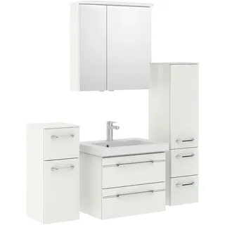 Pelipal Badezimmer , Weiß Hochglanz , Metall , 5-teilig , 5 Fächer , insgesamt: 5,2 Schubladen , 148 cm , Made in Germany , hängend, Typenvielfalt , Badezimmer, Badmöbelsets & Badmöbelserien, Badmöbel-Sets