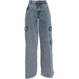 Urban Classics Damen Hose Ladies Mid Waist Cargo Denim Pants Vintage lightblue Washed 28