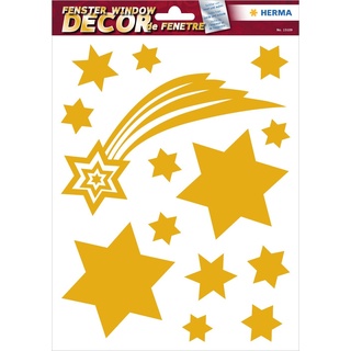 Herma 15109 Fensterbilder Weihnachten Sterne Gold, 14 Stück, selbstklebend, Kinder Fensteraufkleber, ablösbare Winter Fenstersticker, Glitzer Fensterfolie für Kinderzimmer Weihnachtsdeko