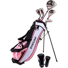 Precise X7 Junior Complete Golf Club Set for Children Kids - 3 Age Groups Boys & Girls - Right Hand & Left Hand! (Pink Ages 9-12, Left Hand)