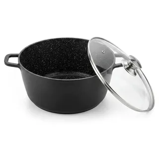 Aluguss Kochtopf 40 cm – 18 L Suppentopf & Schmortopf mit Antihaftbeschichtung, Glasdeckel, Induktion, Bratentopf mit exzellenter Wärmeverteilung - Schwarz