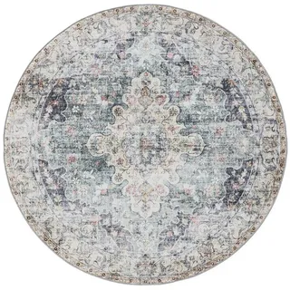 benuta Vintage-Teppich George waschbar ø 160 cm rund , Blau , Kunststoff , Vintage , Rund , 160x160 cm , Oeko-Tex® Standard 100 , in verschiedenen Größen erhältlich, rutschfeste Unterfläche, waschbar , Teppiche und Böden, Teppiche, Vintageteppiche