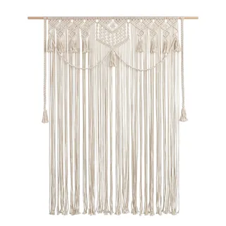 Boho Makramee Vorhang 100 x 200 cm, Türvorhang Baumwolle Handgefertigt, Raumteiler Vorhang Hängend, Makramee Wandbehang Groß, Fadenvorhang Tür für Balkon, Terrassentür, Wohnwagen Deko (Style C)