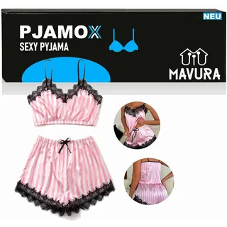 PJAMOX Pyjama Set Damen Nachtwäsche Sexy Schlafanzug Rosa Nachthemd Hösschen - Rosa