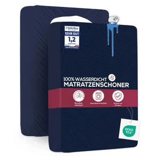 Utopia Bedding Matratzenschoner 90 x 200 x 30 cm Wasserdicht, Oeko-TEX Zertifiziert Matratzenauflage Atmungsaktive, Matratzenschutz, Rundum Elastisch Marineblau