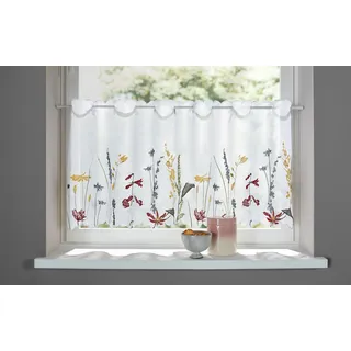 Scheibengardine OTTO HOME "Bille" Gr. 1, bunt, B:90cm H:30cm, Voile, Polyester, Gardinen, Scheibengardine, transparent, mit einseitiger Stickerei, waschbar, Blumen, Topseller