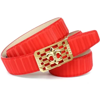 Anthoni Crown Ledergürtel, mit goldfarbener stilisierter Lilien-Schnalle, rot