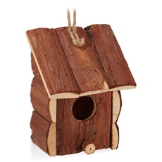 Relaxdays Mini Vogelhaus, Deko zum Aufhängen, unbehandeltes Holz, Balkon, Garten, Vogelhäuschen HBT 16,5x12x9,5cm, Natur