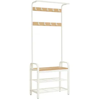 Boxxx Garderobenständer , Weiß, Eichefarben , Metall, Holzwerkstoff , 72x183x33.7 cm , Schuhablage, standfeste Füße, Jackenhalter, integrierte Sitzfläche , Garderobe, Garderobenständer