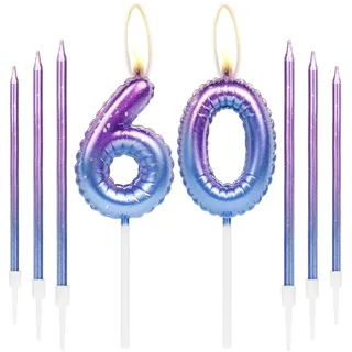 Lila blaue 60th Geburtstag Kerze, Lila Zahl 24 Kerzen für Kuchen, bunte dünne Party Kerzen, Happy Birthday Kerzen Zahl, Lila blaue Kuchen Kerzen Kuchen Toppers für Mädchen Jungen Geburtstag Party