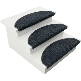 Floordirekt Stufenmatten halbrund Madrid – Weiche Shaggy Treppenstufenmatte für Innenbereich, trittschalldämmend & rutschhemmend | Madrid | Schwarz | 23,5x65cm