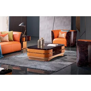 Couchtisch Tisch Leder Stein Sofa Beistell Luxus Tische Orange Wohnzimmer Neu - Orange