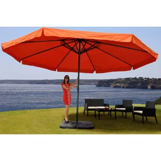 Sonnenschirm Meran Pro, Gastronomie Marktschirm mit Volant Ø 5m Polyester/Alu 28kg terracotta mit Ständer - Orange