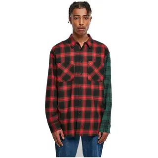 Urban Classics Oversized Mix Check Langarmhemd - Black / Red / Green - XS