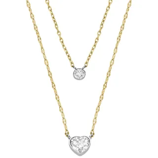 Fossil Kette mit Anhänger »Schmuck Geschenk Edelstahl Halskette SADIE Kreis Herz« mit Zirkonia (synth.), gelb