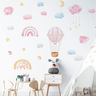 fanquare Rosa Wolke Regenbogen Wandtattoo Aquarell Heißluftballon Wandaufkleber abnehmbare Vinyl Wandabziehbilder Kunst Deko für Baby Schlafzimmer Kinderzimmer Spielzimmer