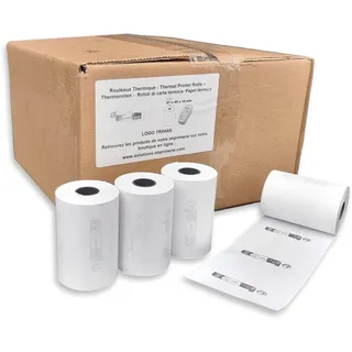 50 Rollen Thermopapier, 57 x 40 x 12 cm, Spule für Bankkarten, 55 g, TPE-Rolle mit Logo, Recycling-Triman-Logo, BPA-frei, entspricht der Gesetzgebung AGEC