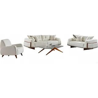 Sofagarnitur Wohnlandschaft Sofa-Set Wohnzimmergarnitur Polstergarnitur Sessel - Weiß