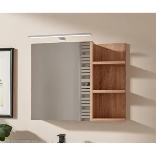 HAJDUK FURNITURE Badspiegelschrank 60x50 cm Sonoma mit LED – Spiegelschrank Bad mit Beleuchtung 1 Tür grifflos mit Ablagen rechts - Beige