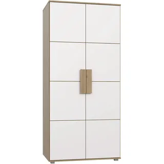 FORTE ARKINA Schrank 90 200, Kleiderschrank, Jugendzimmerschrank Kinderzimmer Skandinavischer Stil Drehtürenschrank, 2-türig, Weiß / Holzdekor: Artisan Eiche, 91 cm breit x 201 cm hoch x 58 cm tief