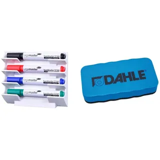 Legamaster 7-122000 Markerhalterung für Whiteboards, magnetisch, weiß & Dahle Whiteboard Schwamm (Magnetischer Wischer für Trockenreinigung auf vielen Oberflächen) blau