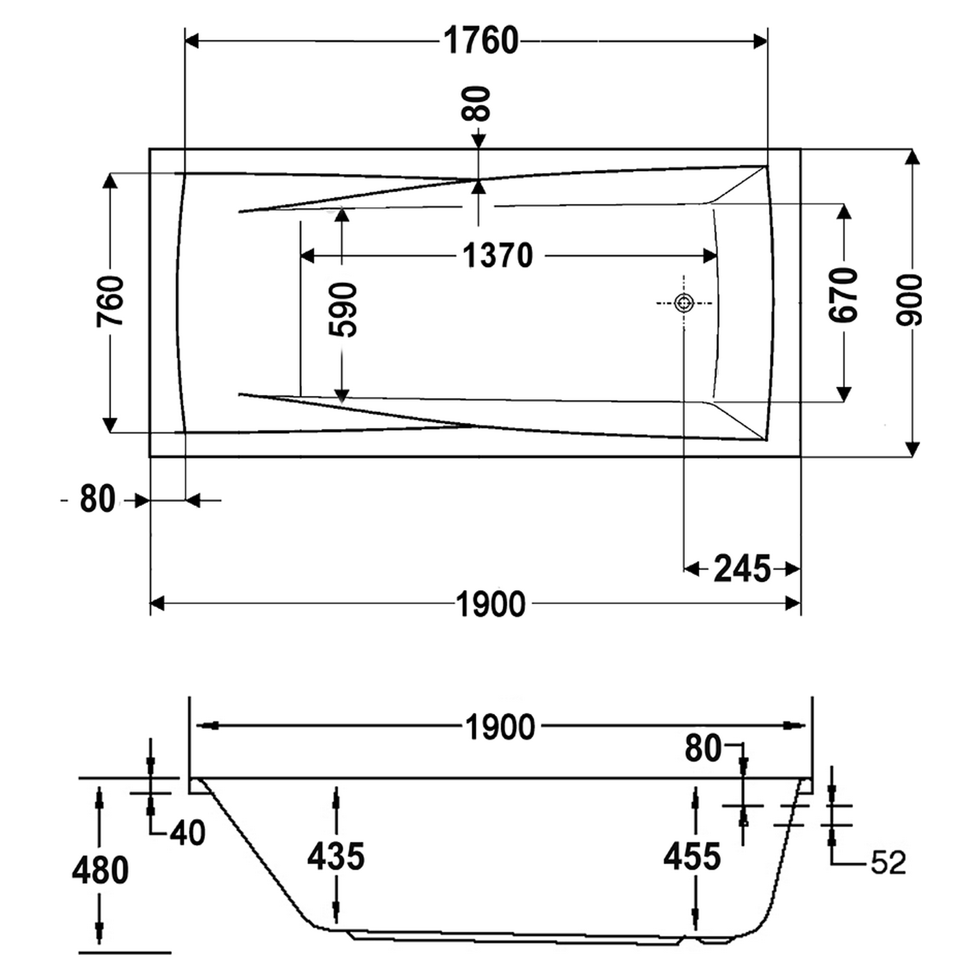 Bild von Atlanta Rechteckbadewanne 90 x 190 cm (860601)