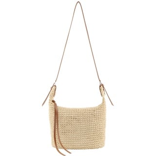 Faletony Stroh Umhängetasche Damen Strohtasche Korbtasche Sommer Stroh Tasche für Reisen, Verabredung und Urlaub (Beige)