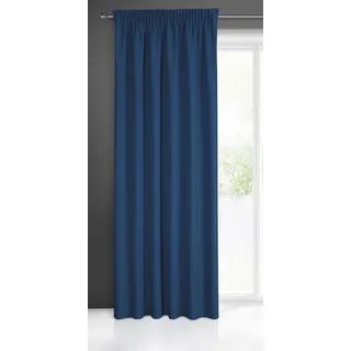 Eurofirany Rita Vorhang Gardine Glatt Schlicht Einfarbig - Kräuselband Modern Schlafzimmer Wohnzimmer Lounge Kinderzimmer 1 Stück Einzeln, Polyester, Dunkelblau, 140X270cm