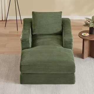 Schlafsofa mit Doppelschicht-Design, ausziehbares Einzelsofa mit herausnehmbarer Unterlage, weicher Cordstoff und hochdichter Schaumstoff, für Wohn- und Schlafzimmer - Grün