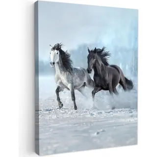 MuchoWow Leinwandbild Pferde - Winter - Tiere - Natur - Schnee 60x80 cm , Anthrazit , Textil , Rechteckig , 60x80 cm , FSC 100% , gerahmt , Bilder & Rahmen, Bilder, Leinwandbilder