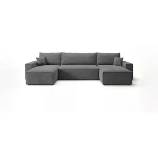 cornero Eckcouch Cord U-Form 2-Sitzer Dunkelgrau