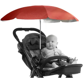 STYNGARD Sonnenschirm Kinderwagen UV Schutz 50+ / 70 cm Durchmesser mit Überhang - Sonnenschutz Kinderwagen - Sonnenschutz Buggy mit flexibler Universalhalterung Modell ROME (Rot)