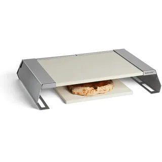 BURNHARD® Pizzaaufsatz für Gasgrill, Pizzastein-Set, 56x38 cm, Edelstahl | Pizza Cover mit Cordierit-Pizzasteinen, Edelstahl-Haube, ab 56x38 cm Grillfläche, Pizza in 90-120 Sek.