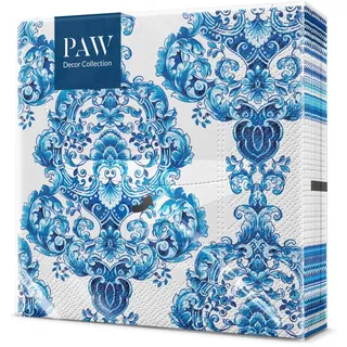 PAW - Servietten 3-lagig (33 x 33 cm) I 20 Stück I Perfekt für Kommunion, Hochzeit, Konfirmation und Feiern I Papierservietten Bunt mit Dekorationen I Ornamente, Porzellanfliesen I Porcelain Ornament