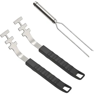 HSUYUN Heber für Grillrost Verbrühschutz, 2 Stück 27 cm Hitzebeständige Grillrostheber und 29 cm Gabeln, Langer Griff Grillrostheber Werkzeug, für Zuhause, Camping, Grillstände