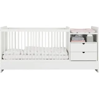 My Baby Lou Gitterbett , Weiß , Holz, Holzwerkstoff , Buche , massiv , 75x95x205 cm , zum Juniorbett umbaubar, höhenverstellbar, Lattenrost inklusive, Schlupfsprossen, zum Schreibtisch umbaubar, zum Nachtkästchen umbaubar, mit Wickelkommode , Babymöbel & Kindermöbel, Babyzimmer, Babybetten, Gitterbetten