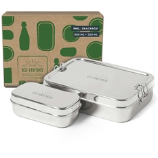 ECO Brotbox Brotbox XL inklusive Snackbox Brotdose aus Edelstahl | Lunchbox lebensmittelecht ohne Schadstoffe und spülmaschinenfest | Füllvolumen 0,7 L und 0,2 L