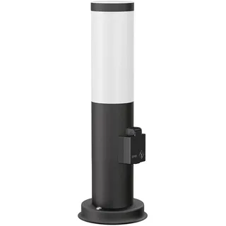 ledscom.de Pollerleuchte PORU Sensor für außen, 38cm, schwarz, Steckdose, inkl. E27 Lampe, Energieeffizienzklasse A (warmweiß, 4W, 935lm)