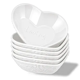 Homquen Tauchen Schüsseln, 3oz / 90ml Sojasauce Geschirr, Pturdy Plastik kleine Schüsseln Set von 6, weiße Liebe Herz Mini Vorspeisen Teller für Sojasauce, Gewürz, Beilagen, Sushi, Ketchup, Grillparty