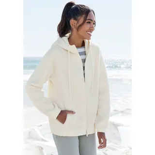Fleecejacke ELBSAND, Damen, Gr. 36, beige (creme), Fleece, Obermaterial: 100% Polyester, unifarben, gerade hüftlang, Bündchen, Jacken Fleecejacke, Übergangsjacke aus Teddy-Fleece mit verstellbarer Kapuze