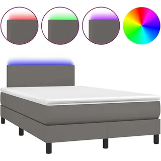 vidaXL Boxspringbett mit Matratze & LED Grau 120x200 cm Kunstleder - Grau