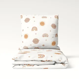 MTOnlinehandel Kinderbettwäsche 135x200 cm Set – 2-teilig mit Kissenbezug 80x80 – Bettwäsche Little Dreams - Baumwolle – Regenbogen Sonne Wolke Universum – Oeko-TEX Zertifiziert (Regenbogen)